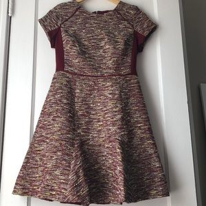 JCREW Tweed Metallic Burgundy FitFlare Sz4 Dress